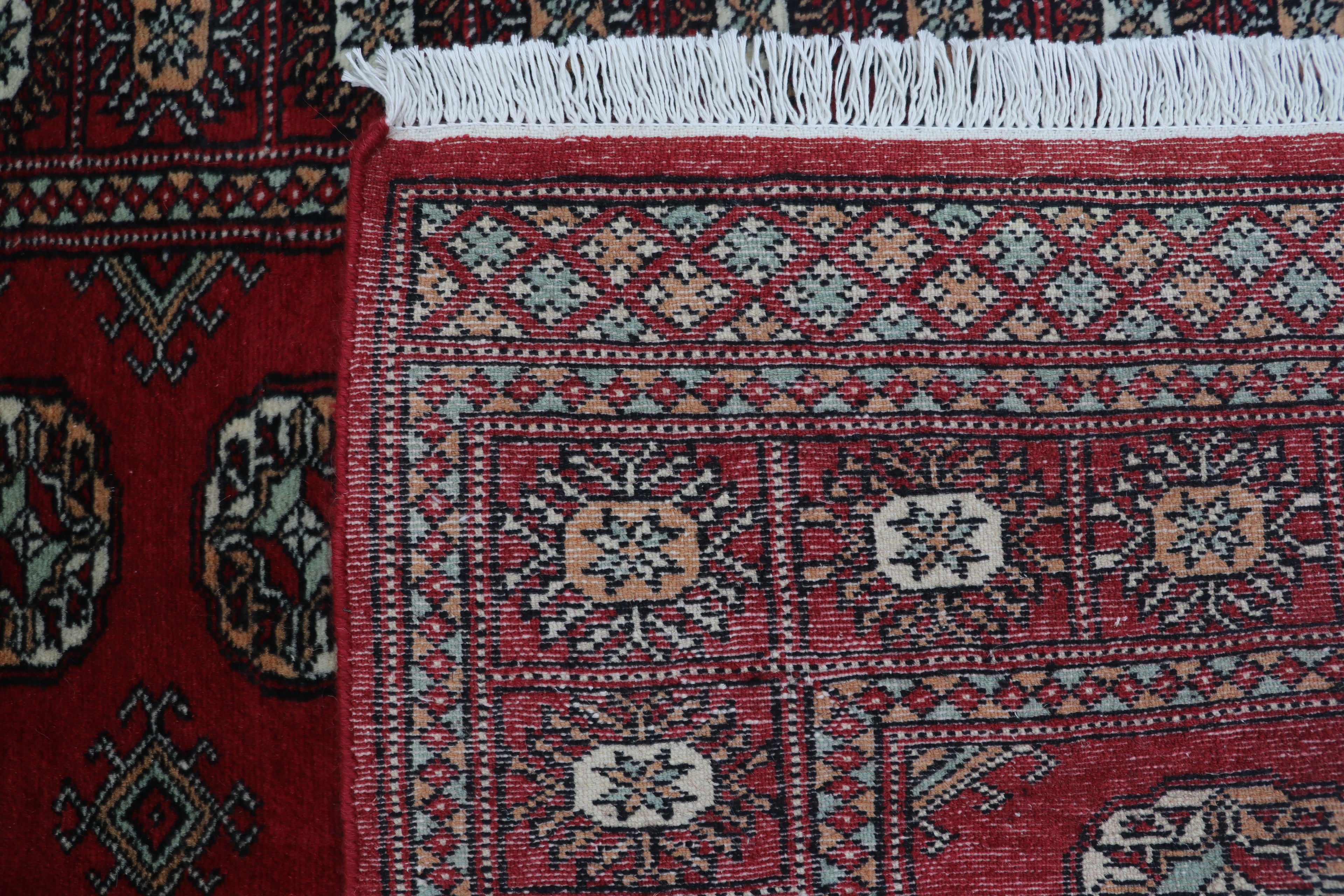 3x5 Red Mori Bokhara Geometric Handmade Cotton & Wool Rug | Premium Luxury Area Rug