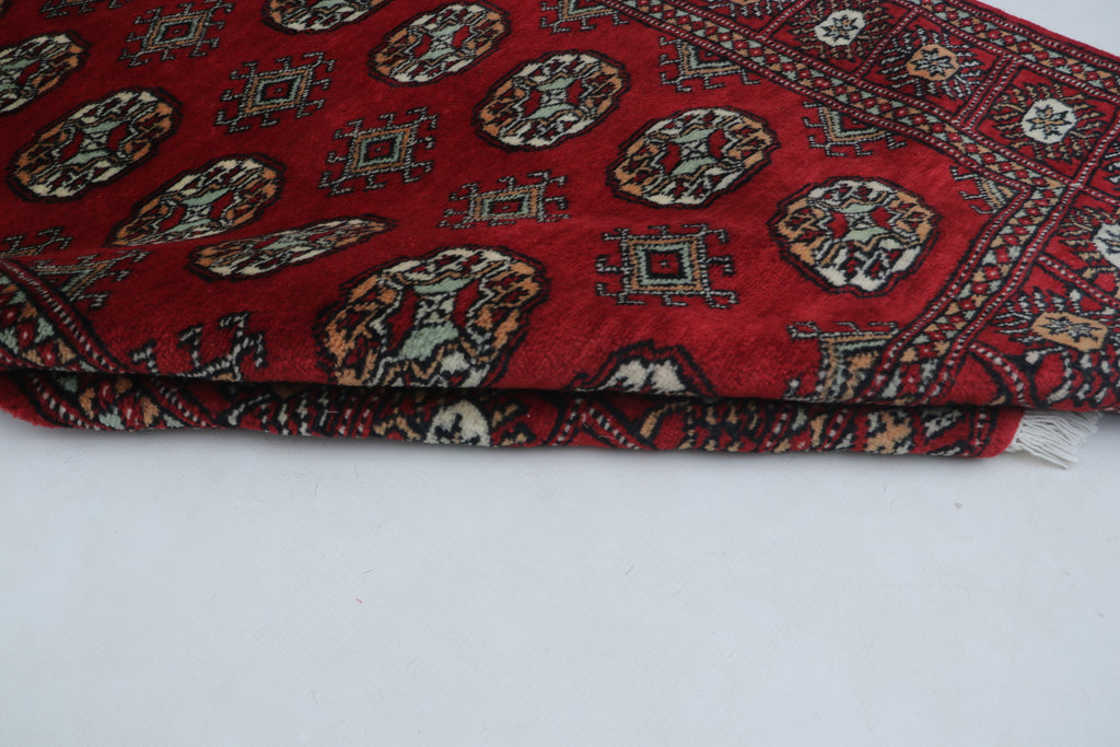 3x5 Red Mori Bokhara Geometric Handmade Cotton & Wool Rug | Premium Luxury Area Rug