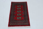 Red Mori Bokhara handmade geometric cotton and wool rug