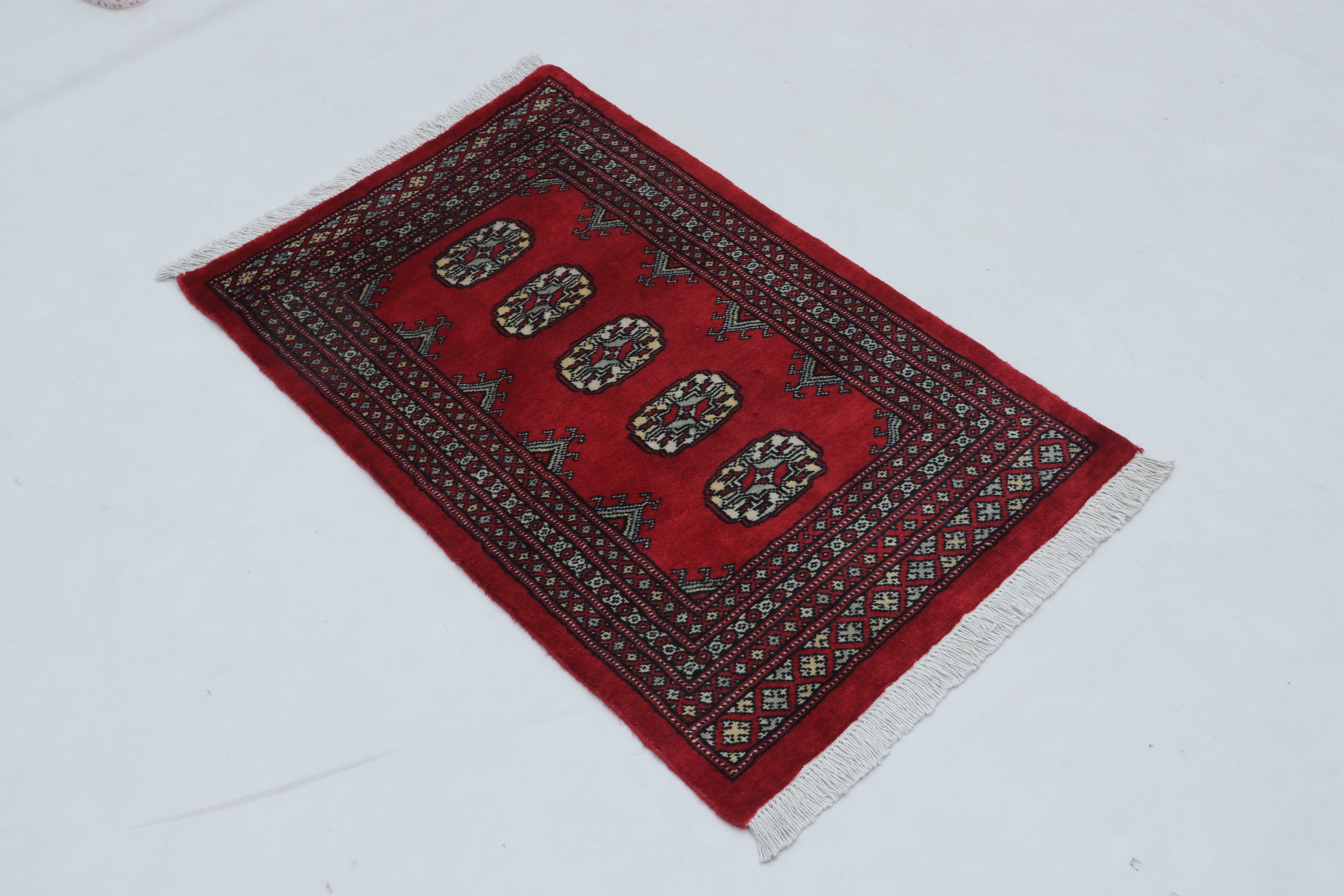 2x3Red Mori Bokhara Geometric Handmade Cotton & Wool Rug | Premium Luxury Area Rug