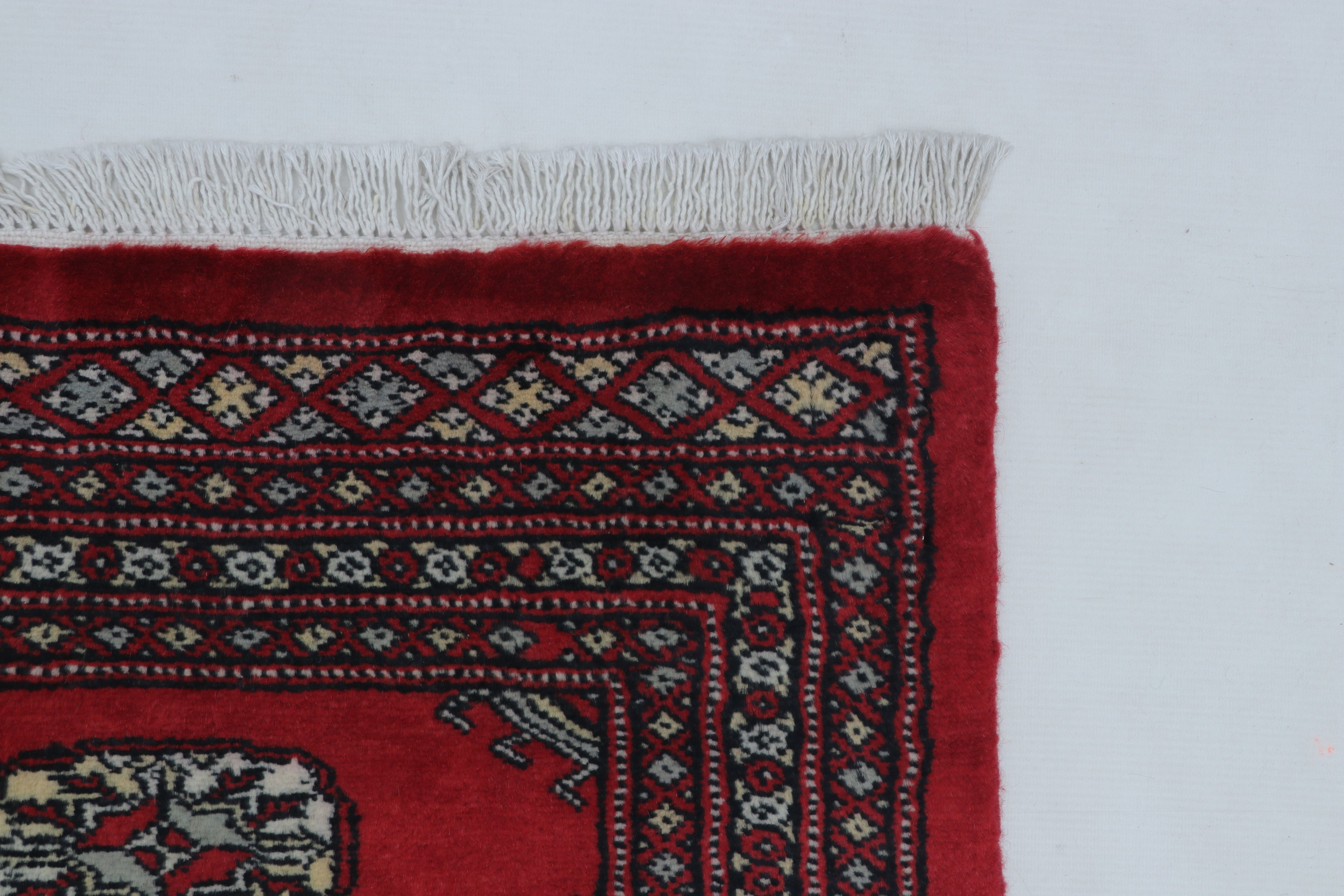 2x3Red Mori Bokhara Geometric Handmade Cotton & Wool Rug | Premium Luxury Area Rug