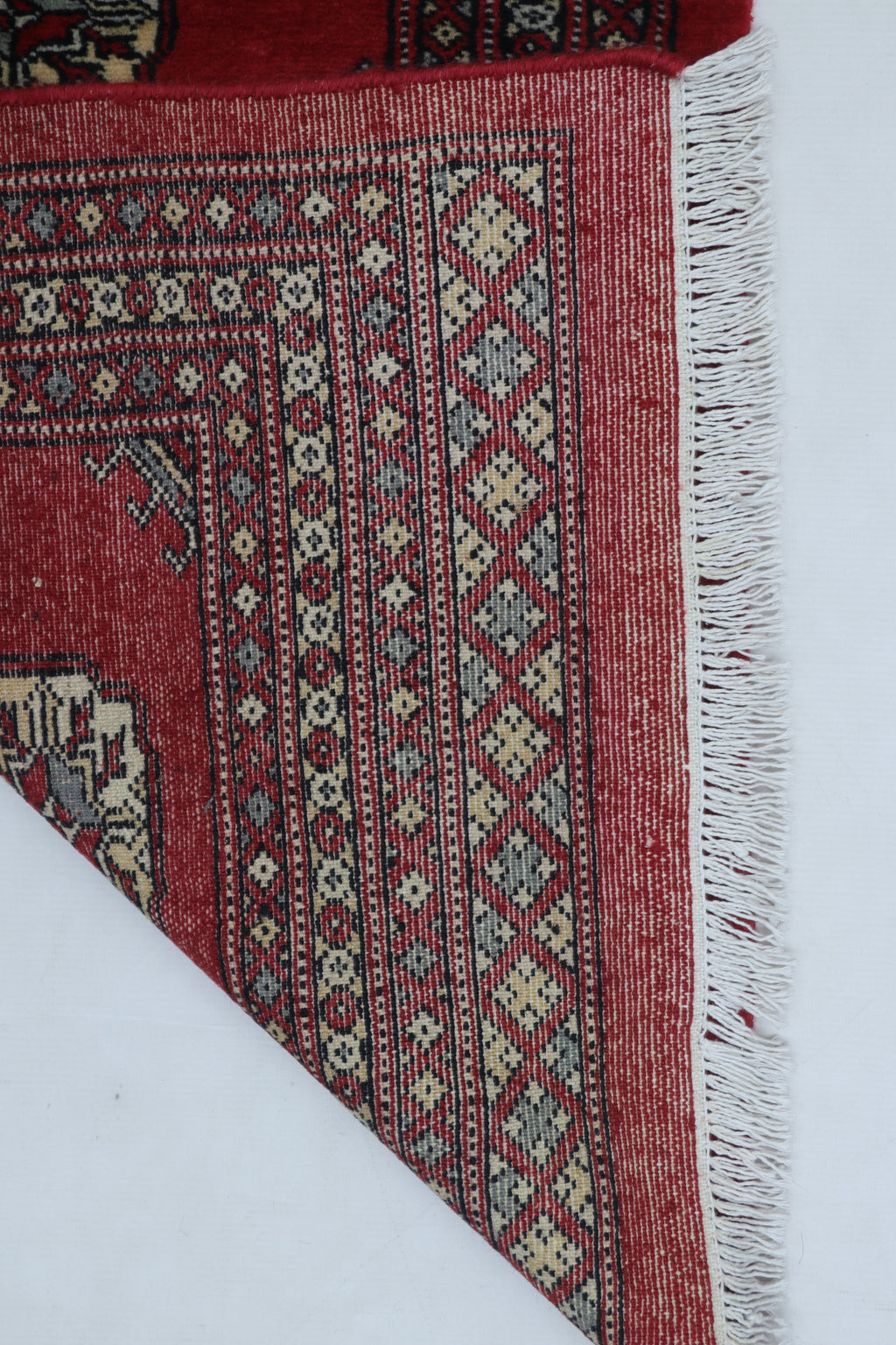 2x3Red Mori Bokhara Geometric Handmade Cotton & Wool Rug | Premium Luxury Area Rug