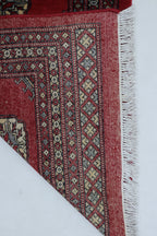2x3Red Mori Bokhara Geometric Handmade Cotton & Wool Rug | Premium Luxury Area Rug