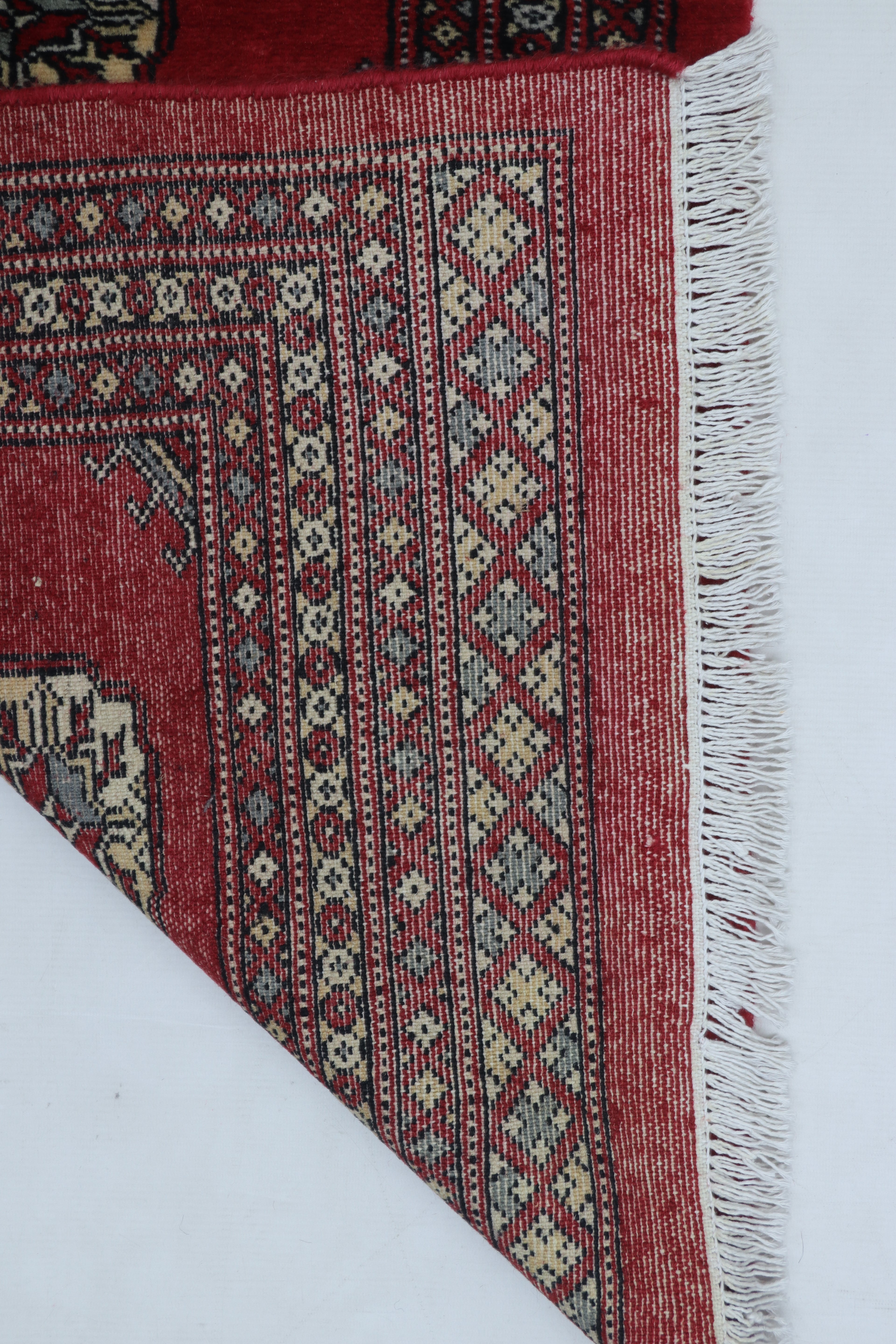 2x3Red Mori Bokhara Geometric Handmade Cotton & Wool Rug | Premium Luxury Area Rug