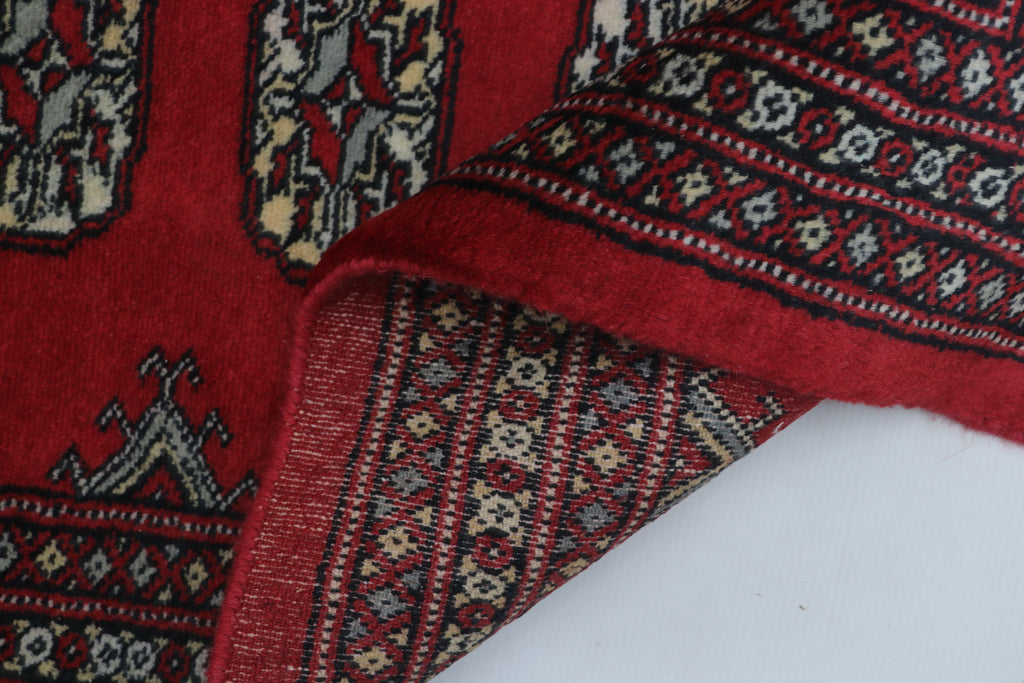 2x3Red Mori Bokhara Geometric Handmade Cotton & Wool Rug | Premium Luxury Area Rug