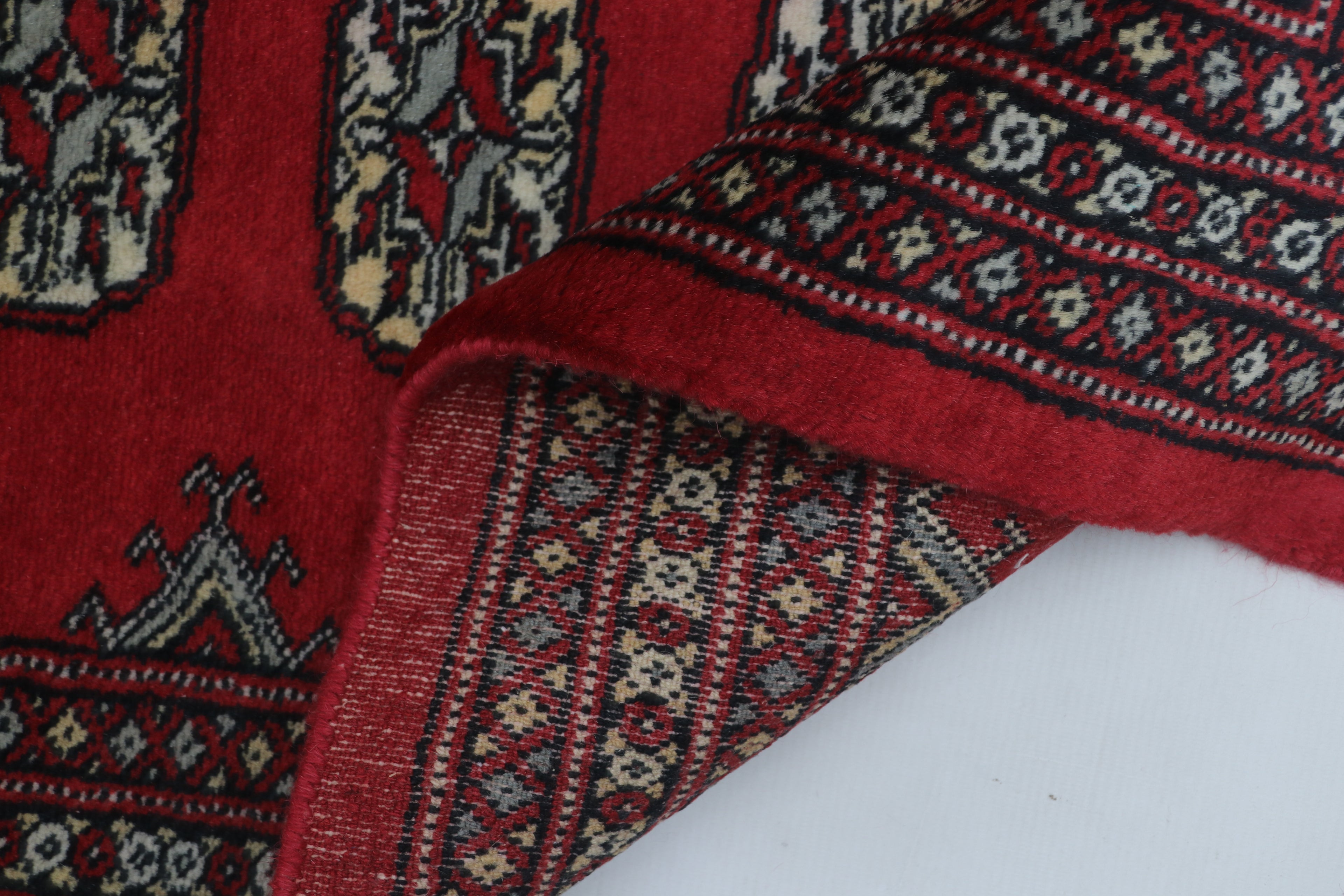 2x3Red Mori Bokhara Geometric Handmade Cotton & Wool Rug | Premium Luxury Area Rug
