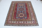 5x6 Super Kazak Geometric Area Rug | Handmade Cotton & Wool Rug | Vegetable Dyed