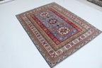 5x6 Super Kazak Geometric Area Rug | Handmade Cotton & Wool Rug | Vegetable Dyed