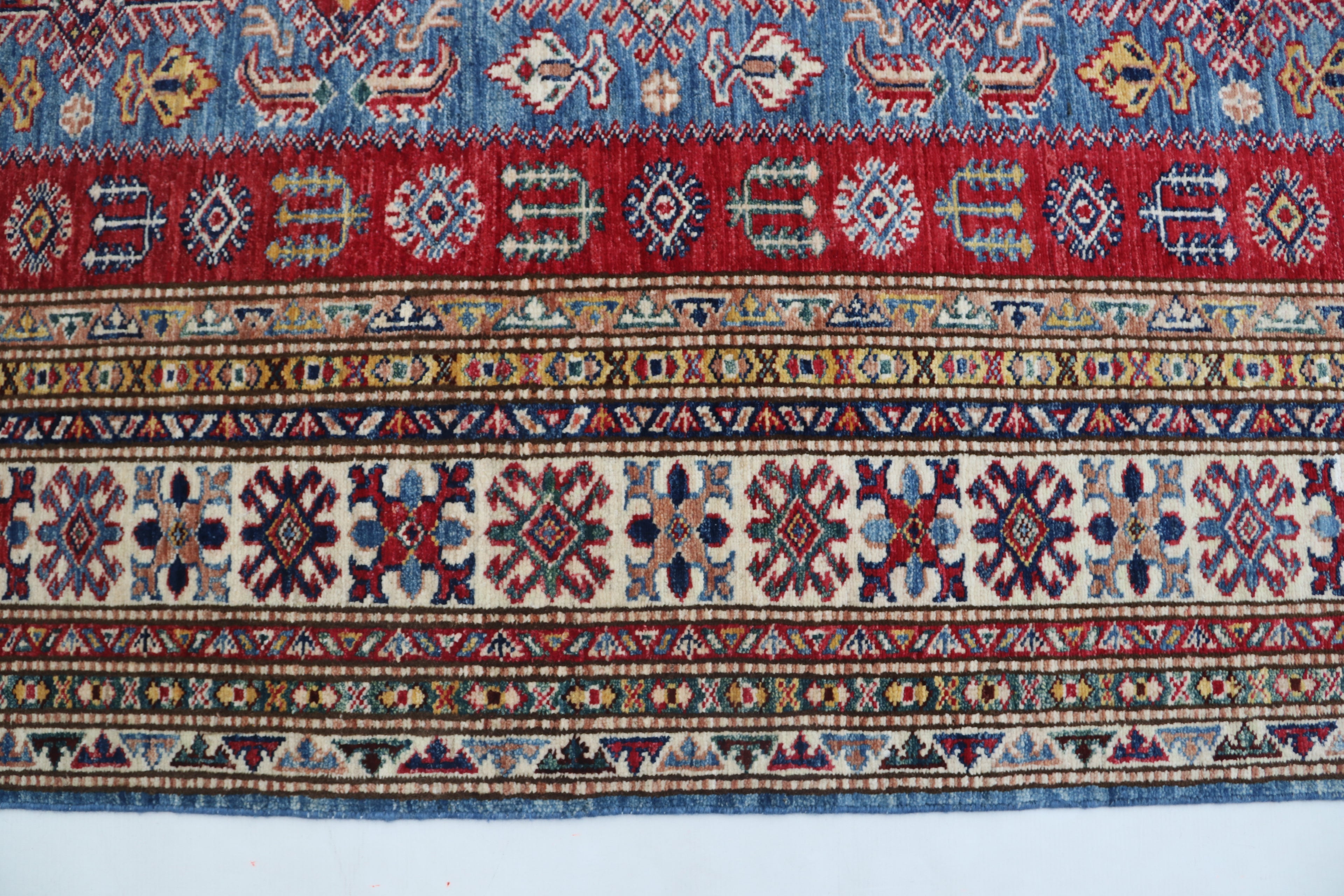 5x6 Super Kazak Geometric Area Rug | Handmade Cotton & Wool Rug | Vegetable Dyed