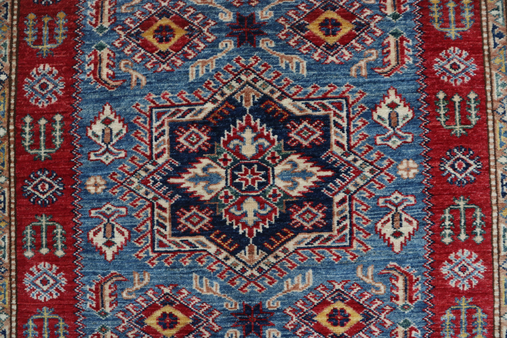 5x6 Super Kazak Geometric Area Rug | Handmade Cotton & Wool Rug | Vegetable Dyed