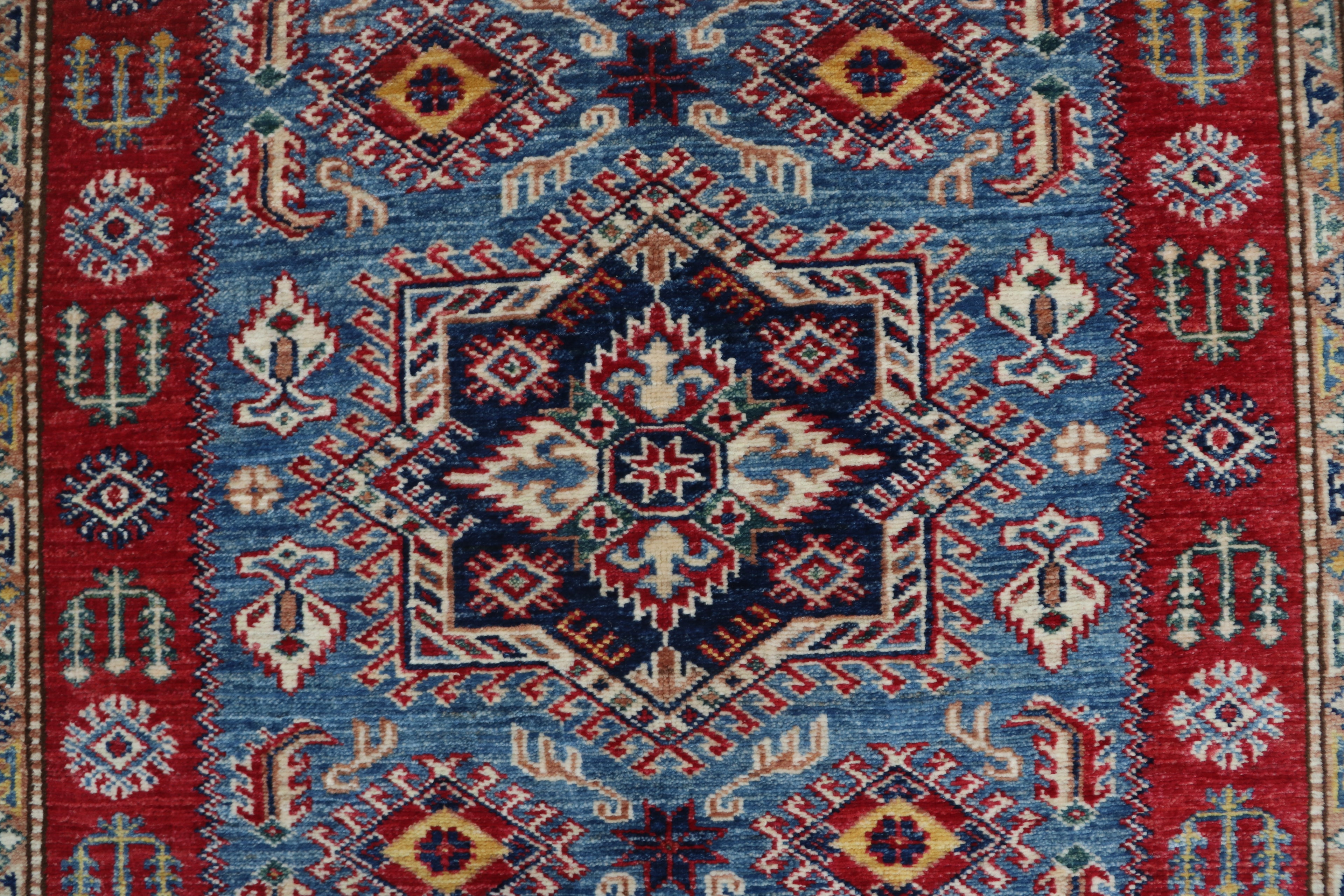 5x6 Super Kazak Geometric Area Rug | Handmade Cotton & Wool Rug | Vegetable Dyed