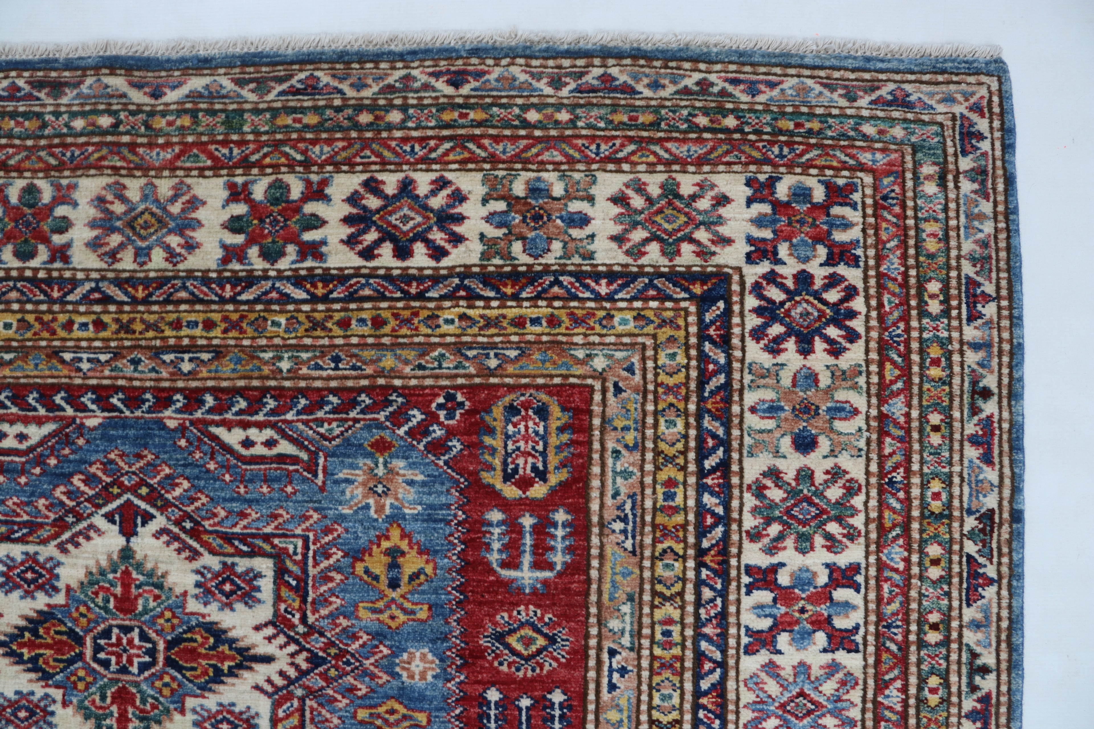 5x6 Super Kazak Geometric Area Rug | Handmade Cotton & Wool Rug | Vegetable Dyed