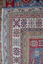 5x6 Super Kazak Geometric Area Rug | Handmade Cotton & Wool Rug | Vegetable Dyed