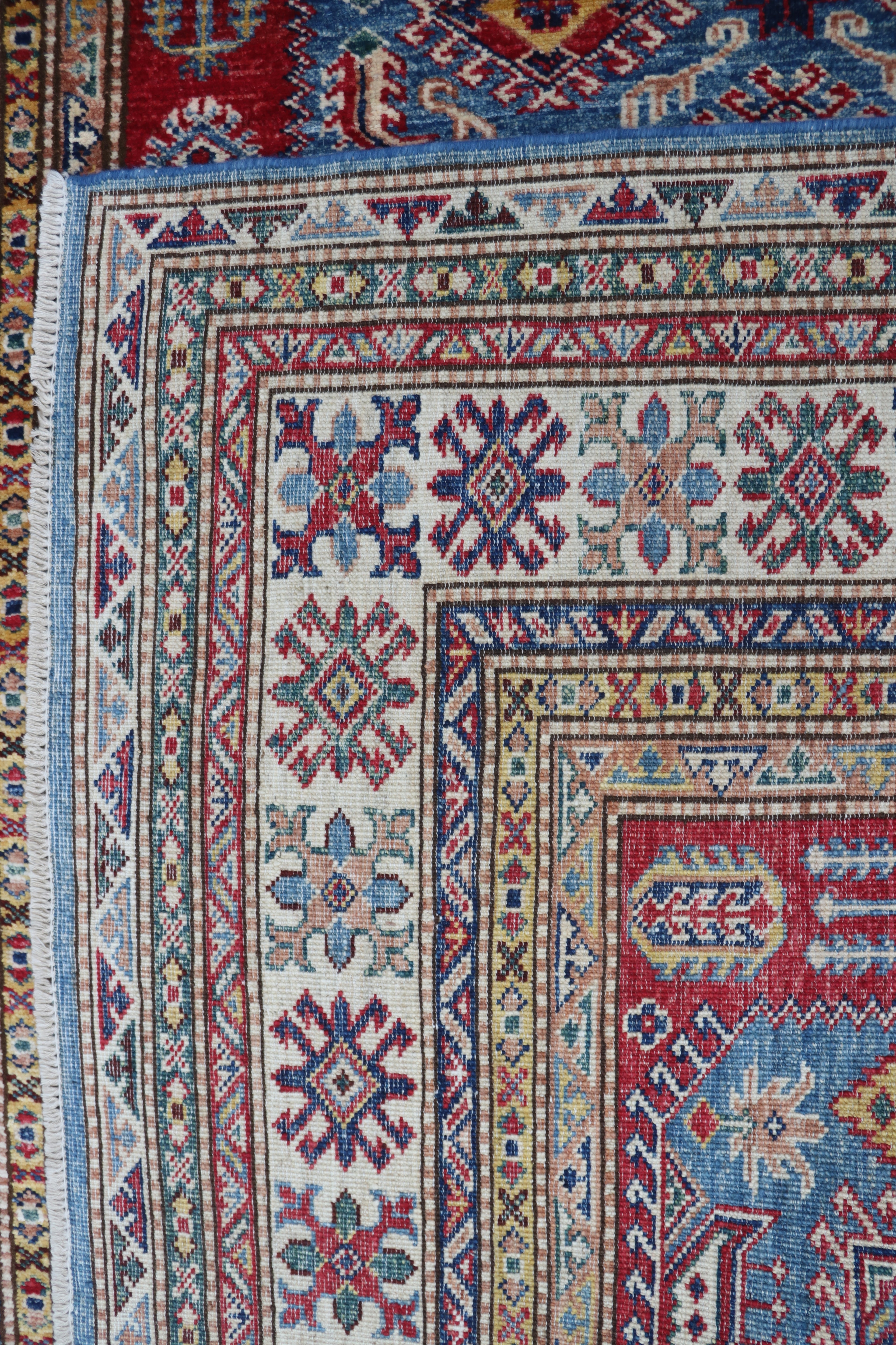 5x6 Super Kazak Geometric Area Rug | Handmade Cotton & Wool Rug | Vegetable Dyed