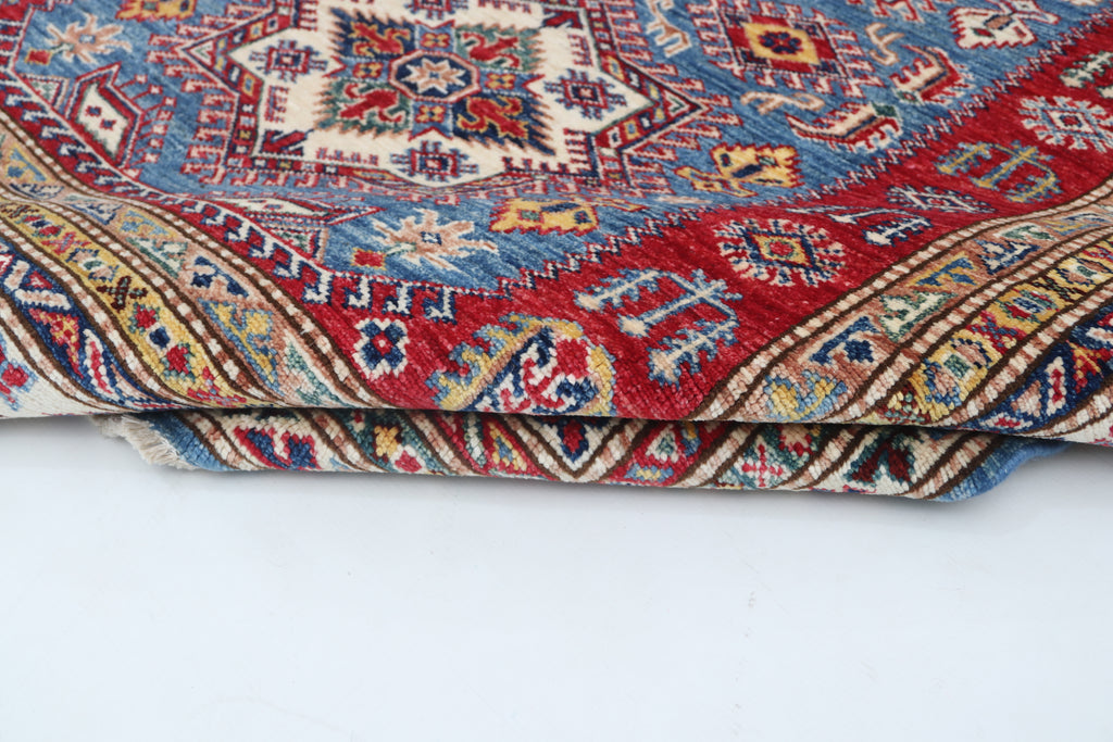 5x6 Super Kazak Geometric Area Rug | Handmade Cotton & Wool Rug | Vegetable Dyed