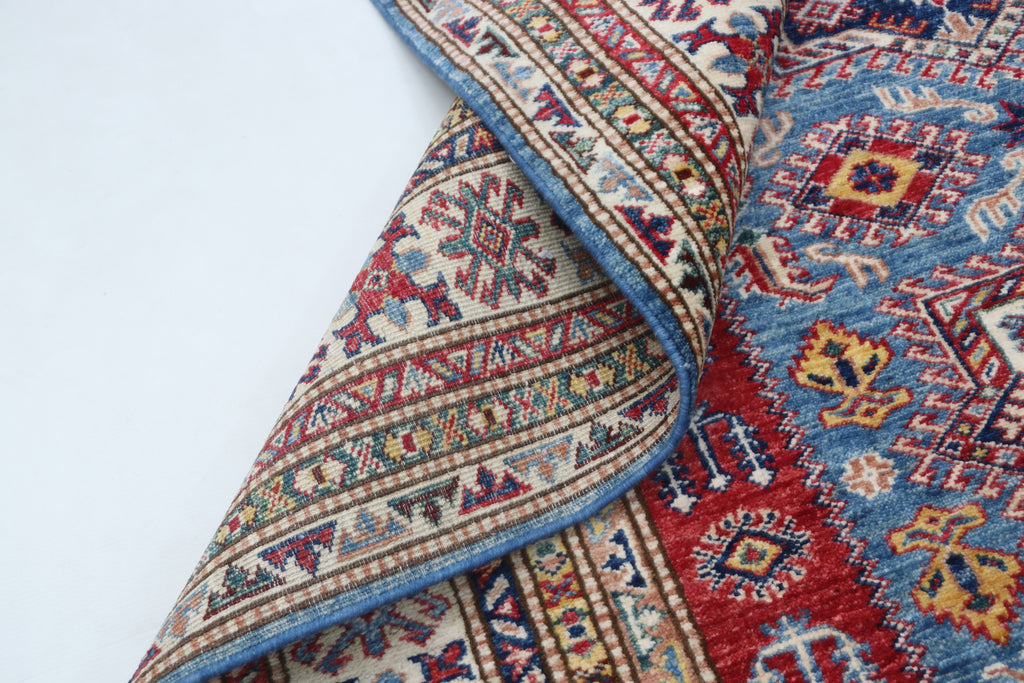 5x6 Super Kazak Geometric Area Rug | Handmade Cotton & Wool Rug | Vegetable Dyed