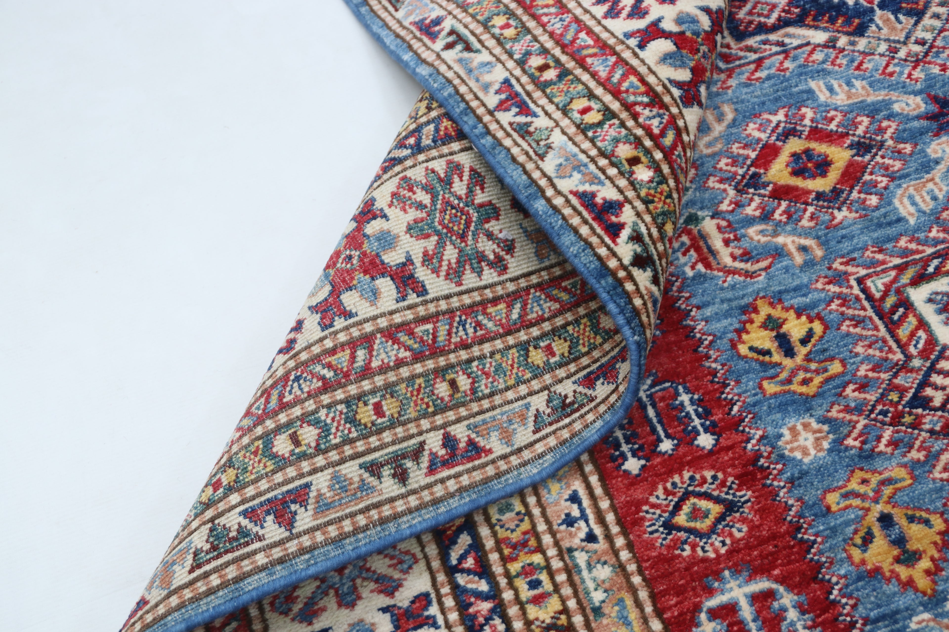 5x6 Super Kazak Geometric Area Rug | Handmade Cotton & Wool Rug | Vegetable Dyed
