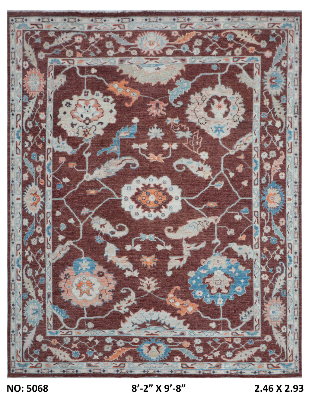 8x10 Brown Floral Handmade Wool Rug | Premium Luxury Area Rug
