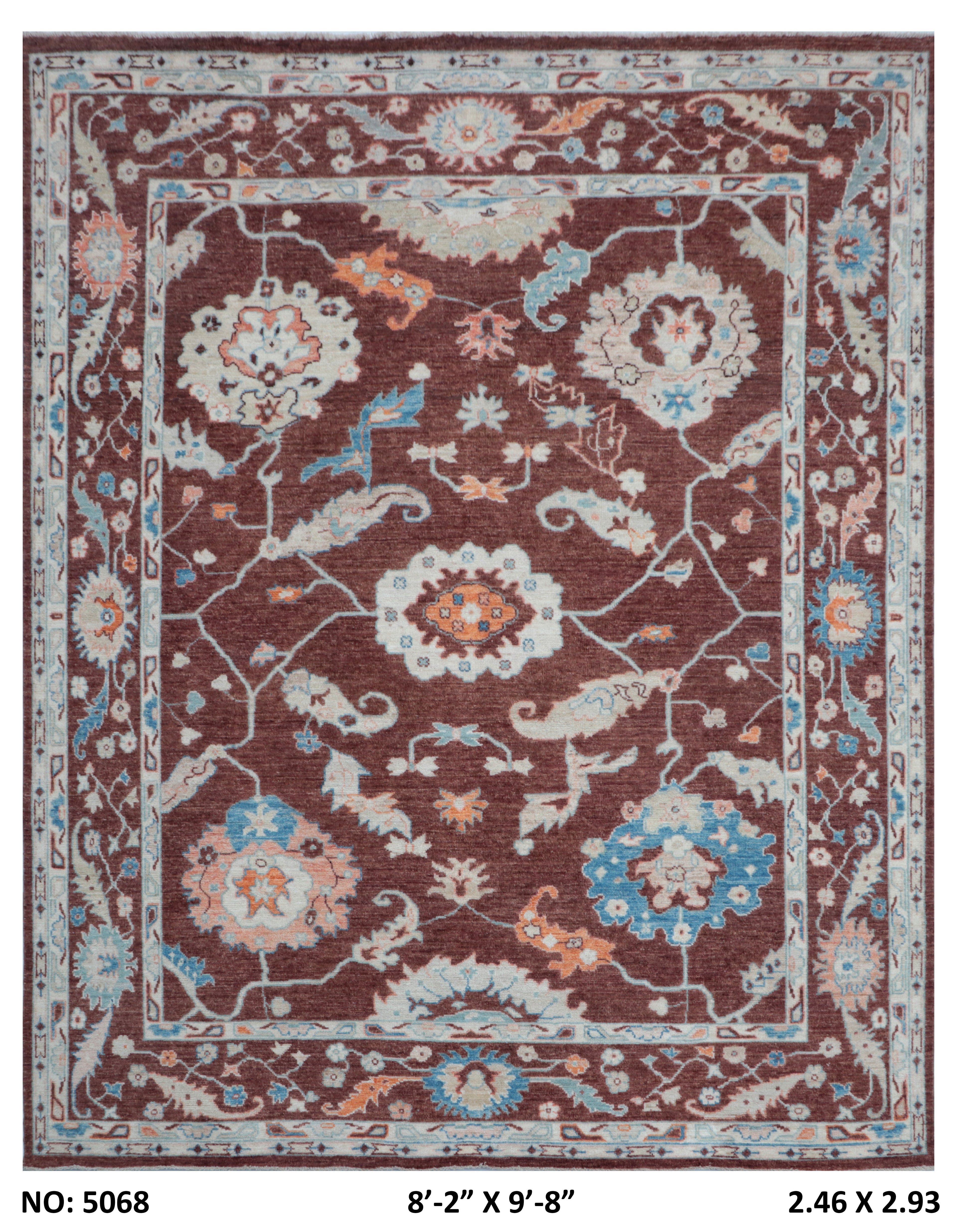 8x10 Brown Floral Handmade Wool Rug | Premium Luxury Area Rug