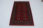 Red Mori Bokhara handmade geometric cotton and wool rug