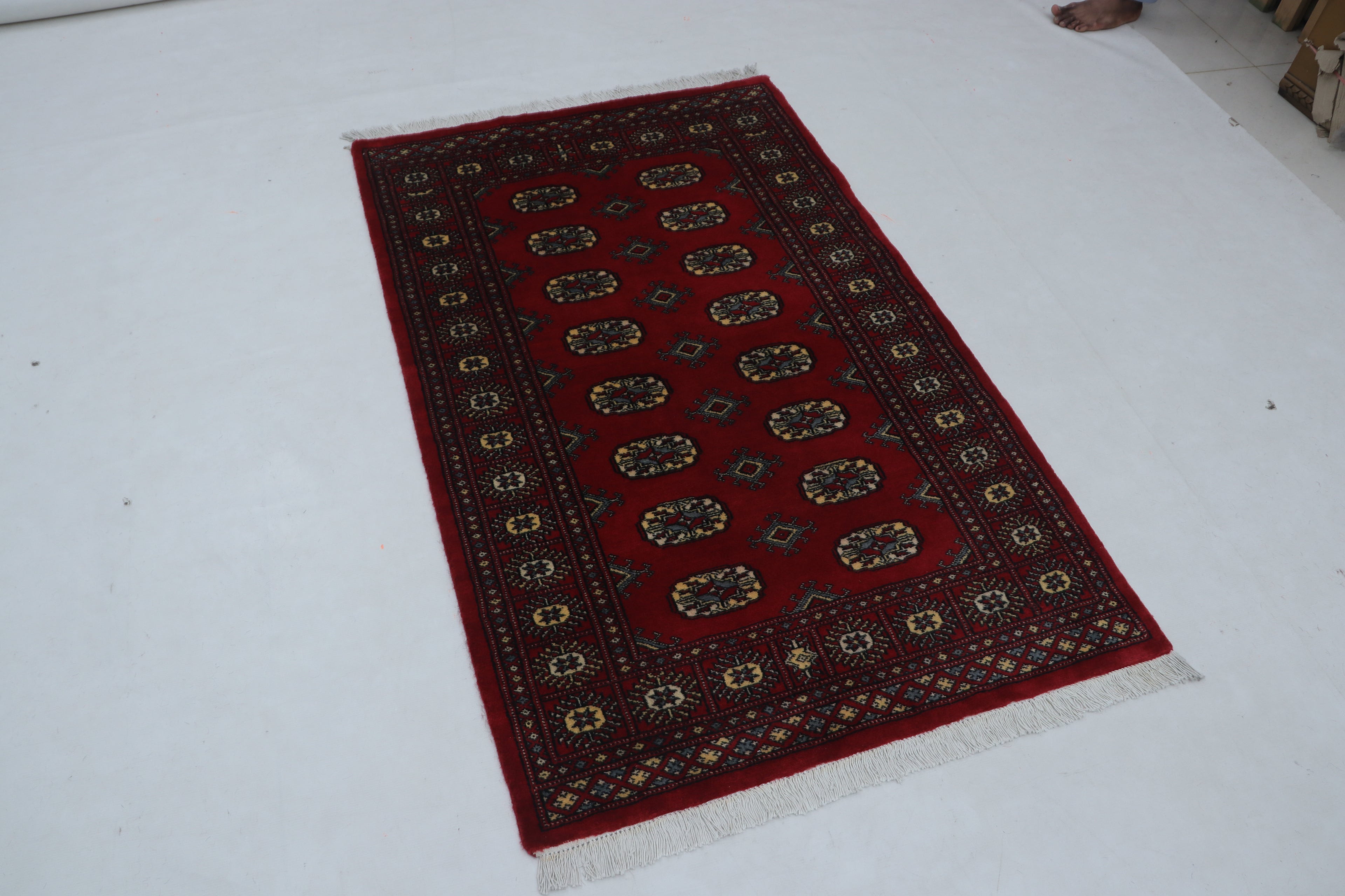 3x5 Red Mori Bokhara Geometric Handmade Cotton & Wool Rug | Premium Luxury Area Rug