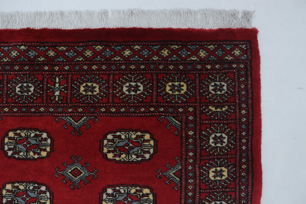 3x5 Red Mori Bokhara Geometric Handmade Cotton & Wool Rug | Premium Luxury Area Rug