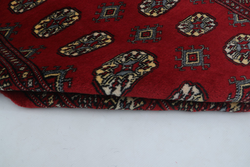 3x5 Red Mori Bokhara Geometric Handmade Cotton & Wool Rug | Premium Luxury Area Rug