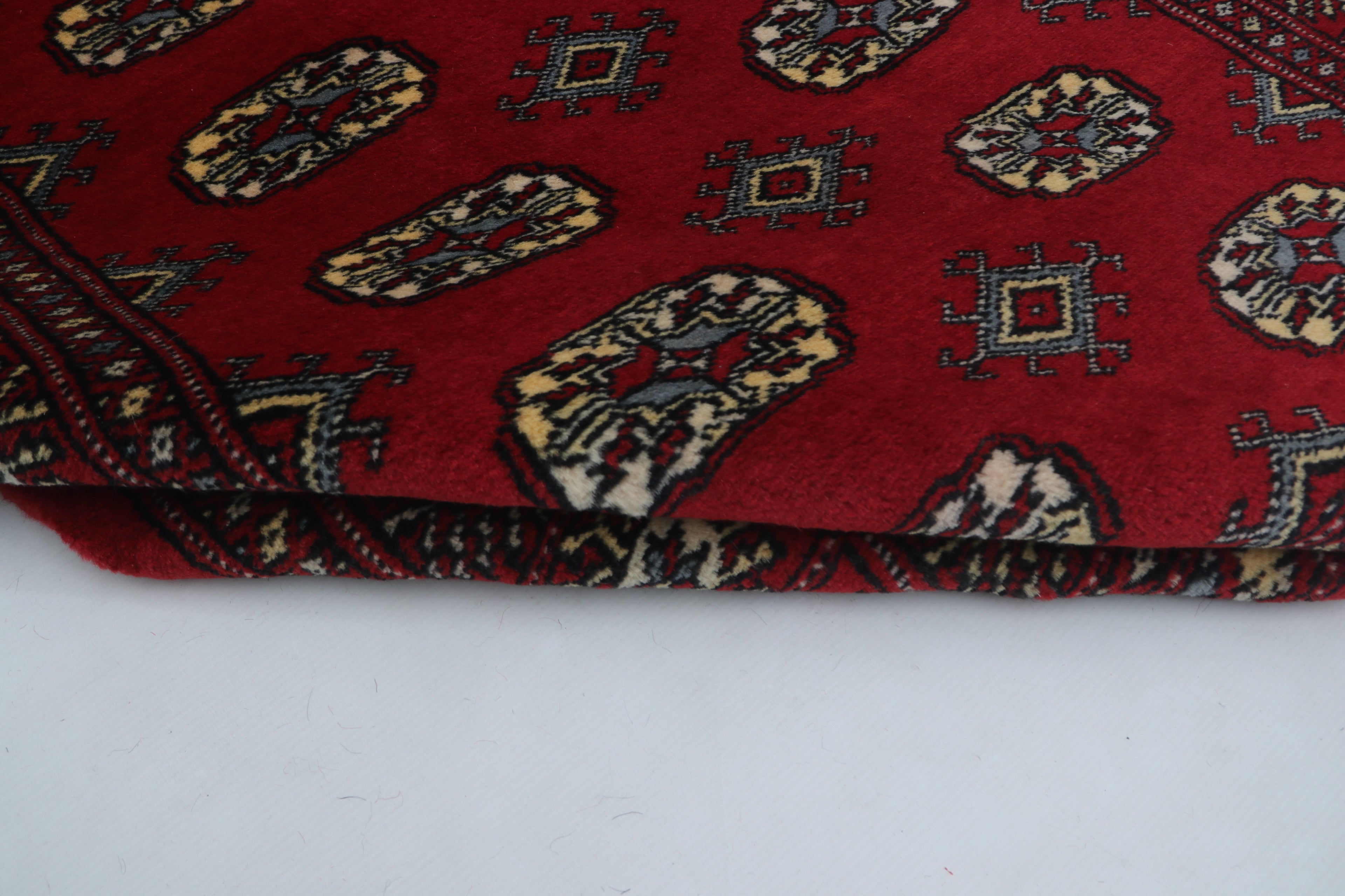 3x5 Red Mori Bokhara Geometric Handmade Cotton & Wool Rug | Premium Luxury Area Rug