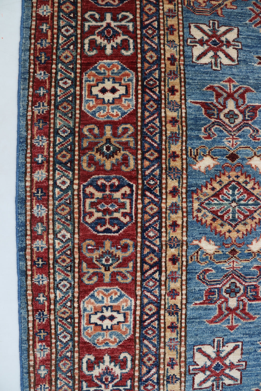 5x6 Blue & Red Super Kazak Geometric Handmade Cotton & Wool Rug | Premium Luxury Area Rug
