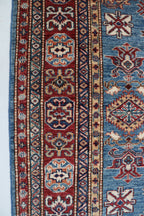5x6 Blue & Red Super Kazak Geometric Handmade Cotton & Wool Rug | Premium Luxury Area Rug