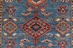 5x6 Blue & Red Super Kazak Geometric Handmade Cotton & Wool Rug | Premium Luxury Area Rug