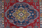 5x6 Beige & Red Super Kazak Geometric Handmade Cotton & Wool Rug | Premium Luxury Area Rug