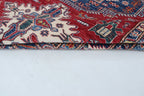 5x6 Beige & Red Super Kazak Geometric Handmade Cotton & Wool Rug | Premium Luxury Area Rug