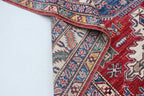 5x6 Beige & Red Super Kazak Geometric Handmade Cotton & Wool Rug | Premium Luxury Area Rug