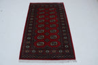 Red Mori Bokhara handmade geometric cotton and wool rug