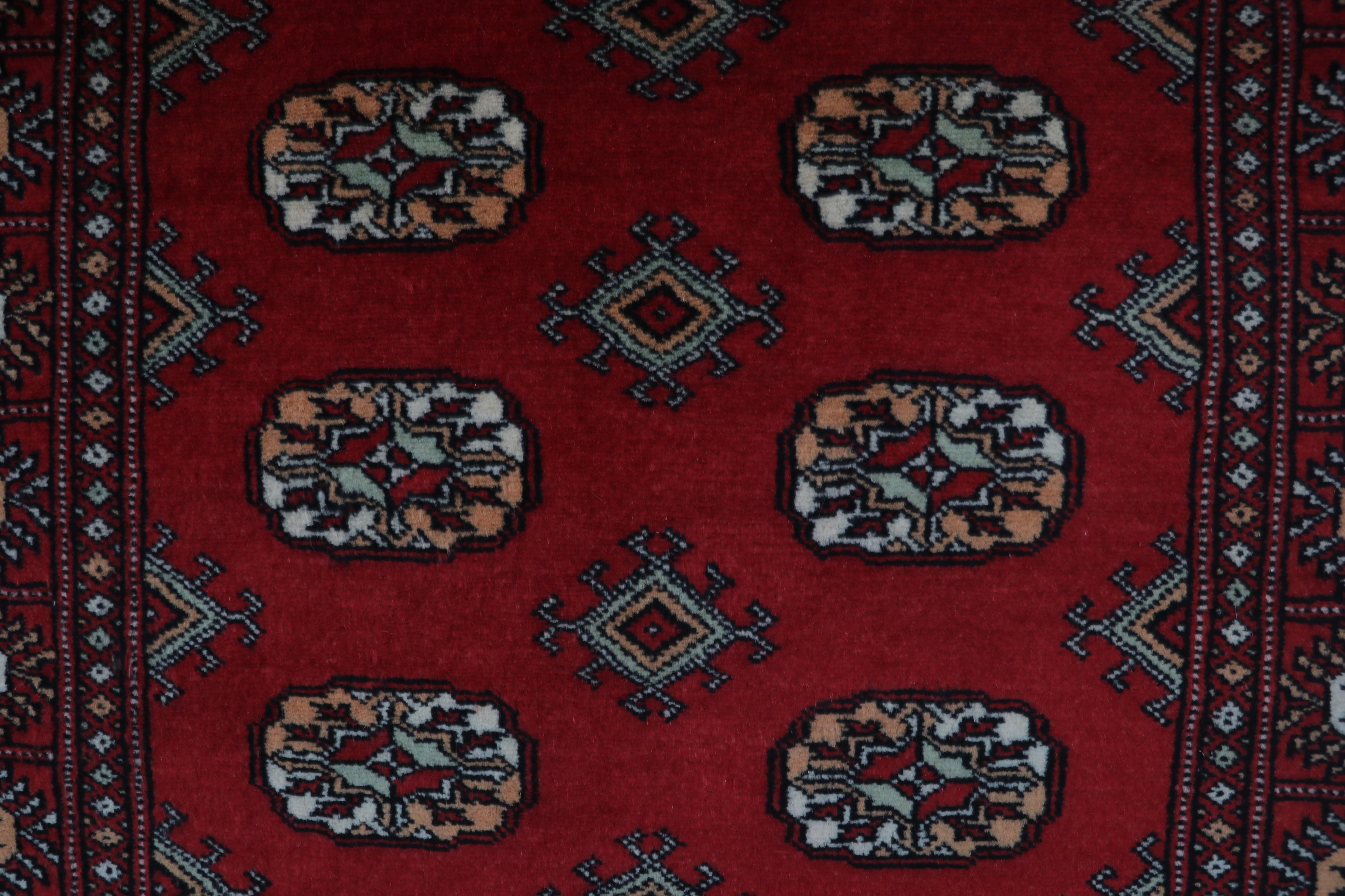 3x5 Red Mori Bokhara Geometric Handmade Cotton & Wool Rug | Premium Luxury Area Rug