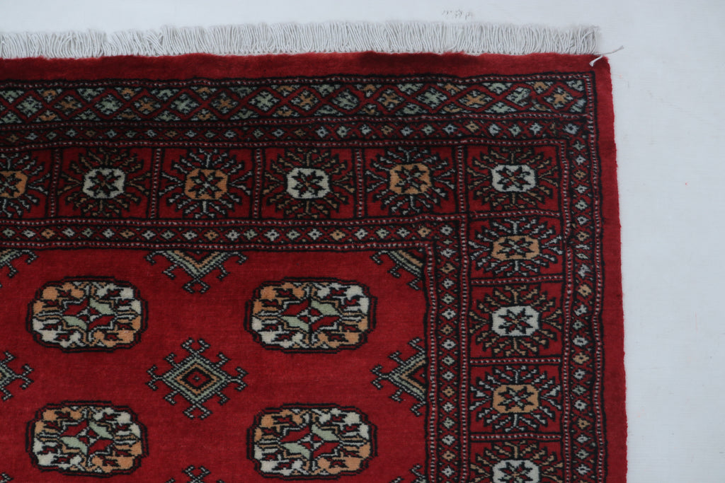 3x5 Red Mori Bokhara Geometric Handmade Cotton & Wool Rug | Premium Luxury Area Rug