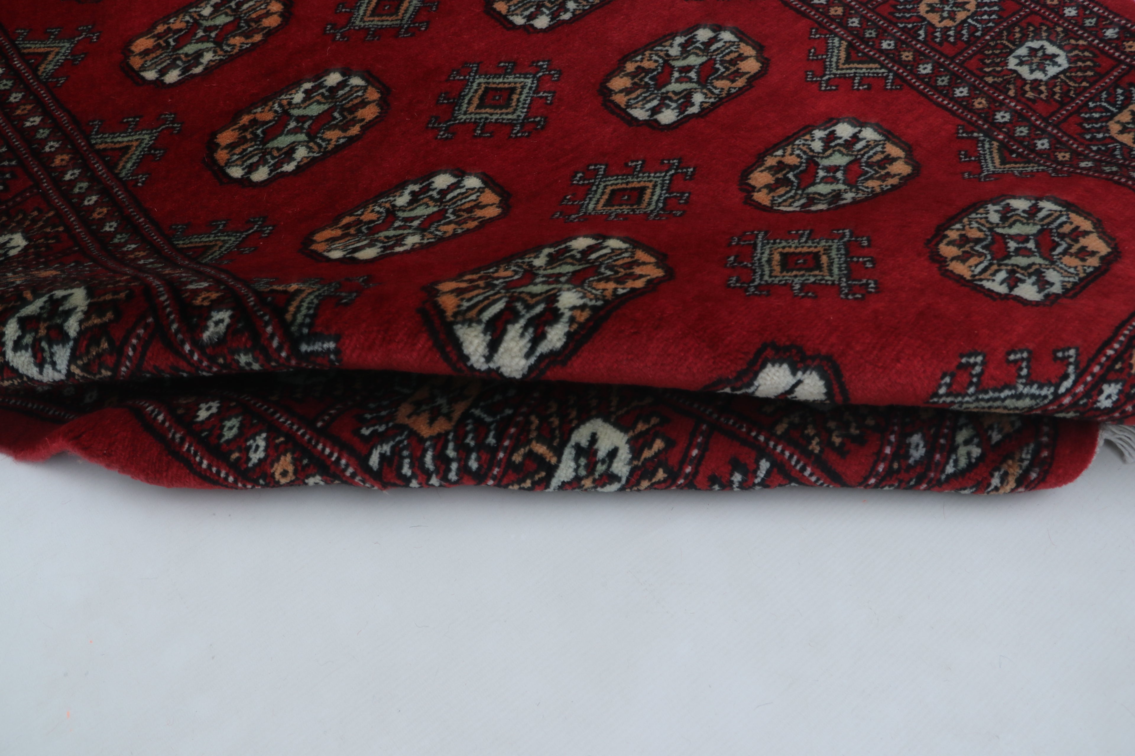 3x5 Red Mori Bokhara Geometric Handmade Cotton & Wool Rug | Premium Luxury Area Rug