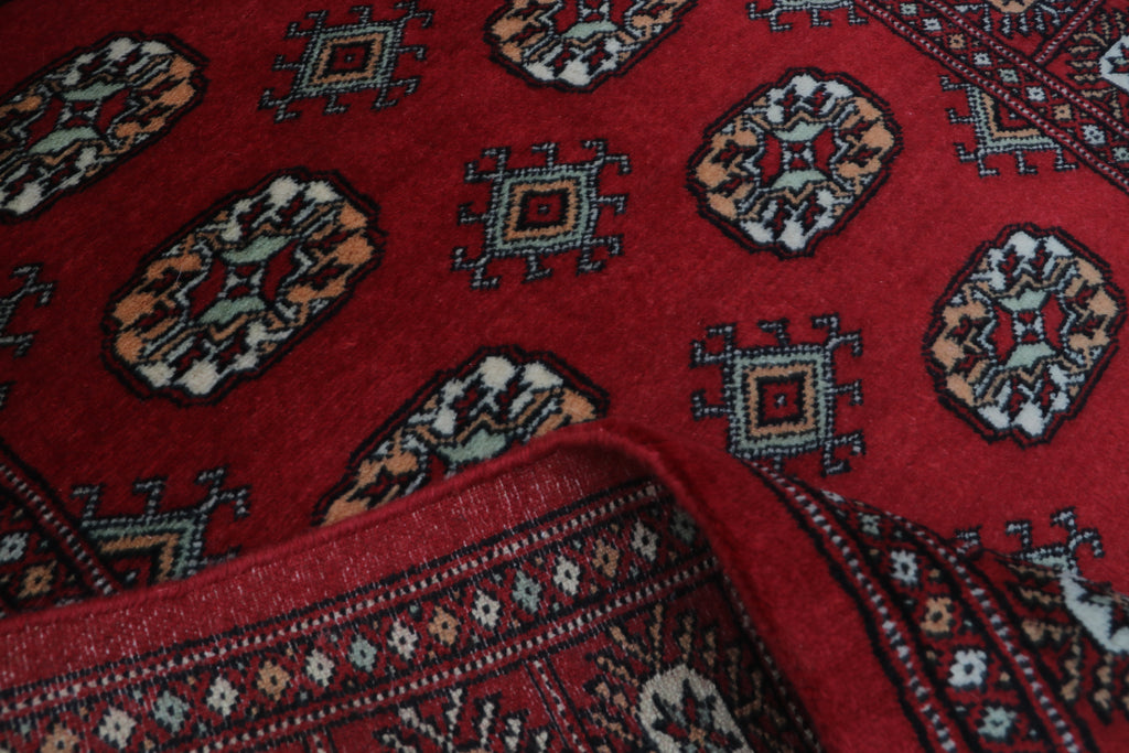 3x5 Red Mori Bokhara Geometric Handmade Cotton & Wool Rug | Premium Luxury Area Rug
