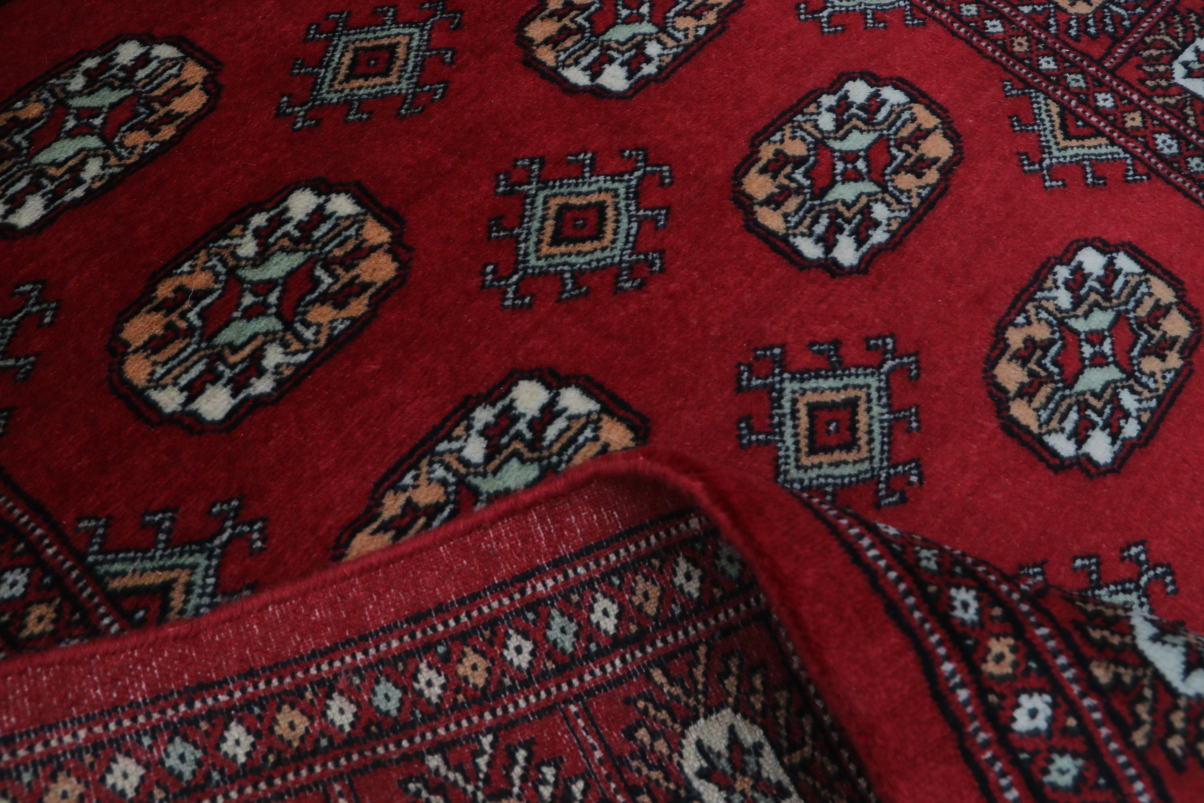 3x5 Red Mori Bokhara Geometric Handmade Cotton & Wool Rug | Premium Luxury Area Rug