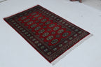 3x5 Red Mori Bokhara Geometric Handmade Cotton & Wool Rug | Premium Luxury Area Rug