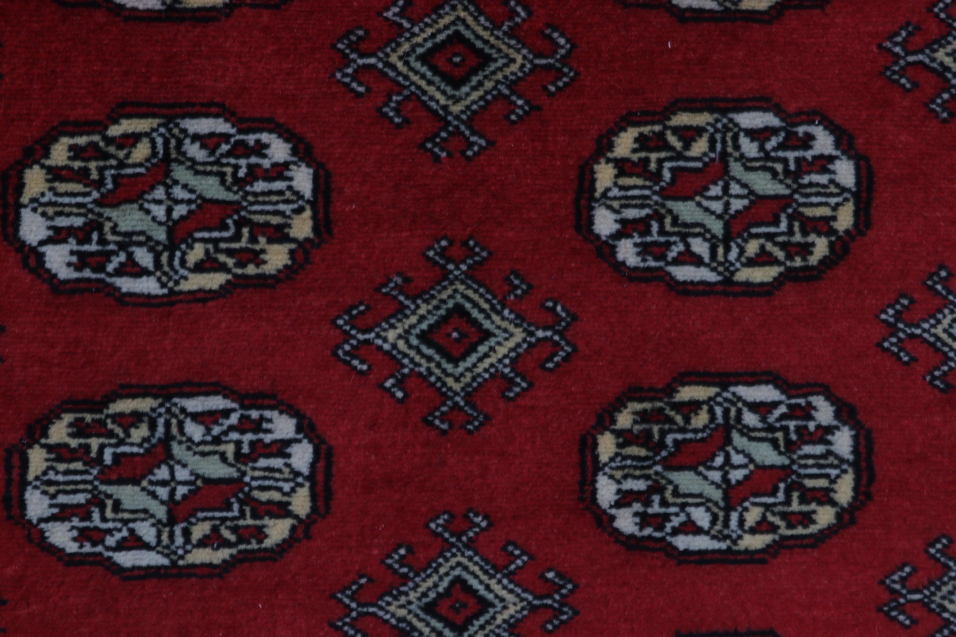 3x5 Red Mori Bokhara Geometric Handmade Cotton & Wool Rug | Premium Luxury Area Rug