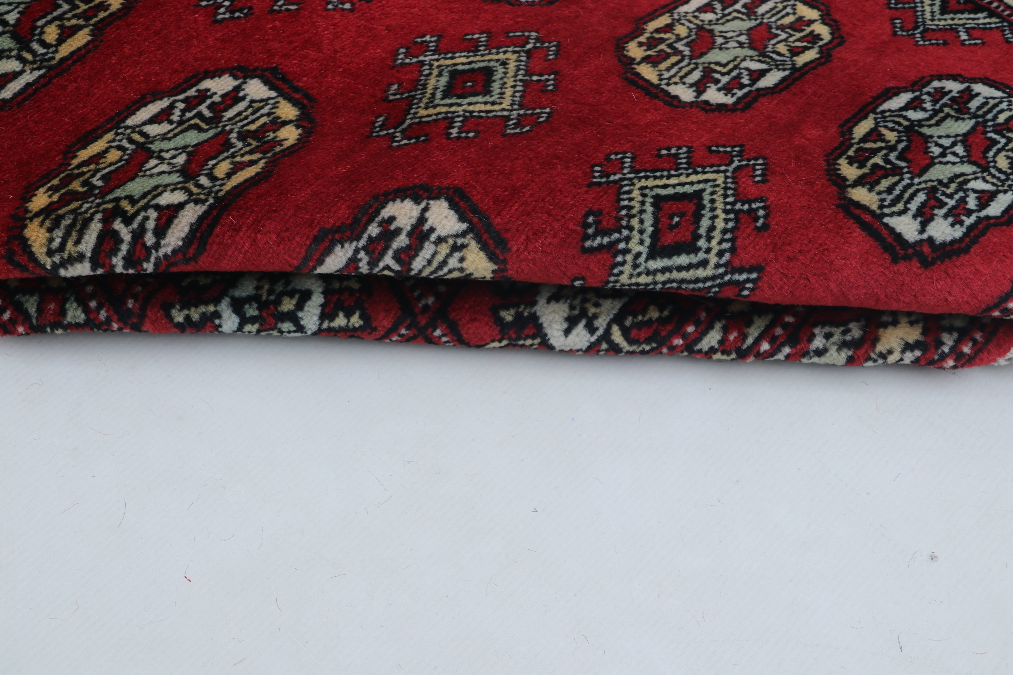3x5 Red Mori Bokhara Geometric Handmade Cotton & Wool Rug | Premium Luxury Area Rug
