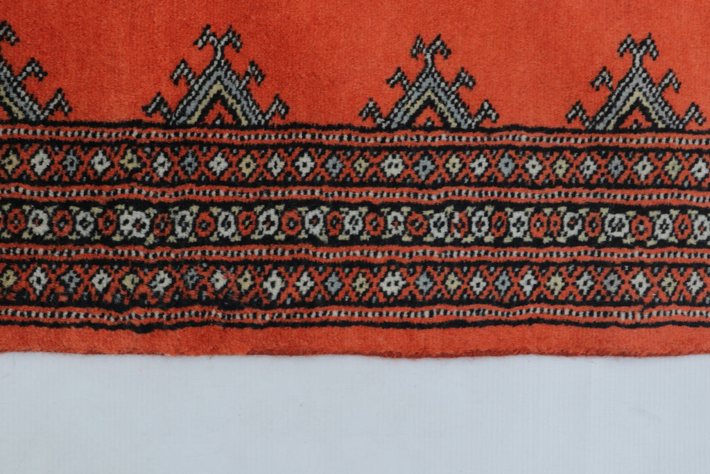 2x3 Orange Mori Bokhara Handmade Wool & Cotton Rug | Geometric Hand-Knotted Area Rug