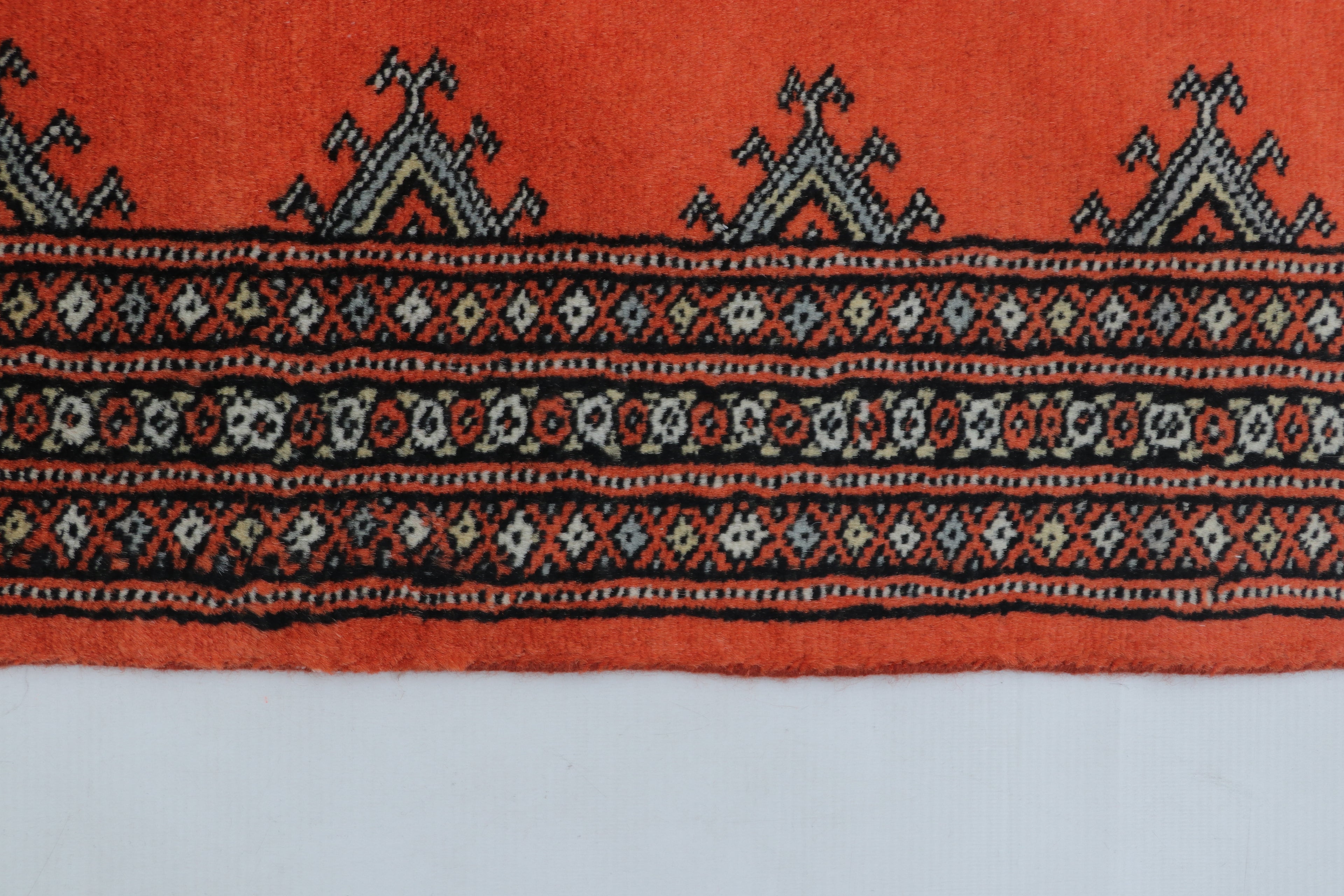 2x3 Orange Mori Bokhara Handmade Wool & Cotton Rug | Geometric Hand-Knotted Area Rug