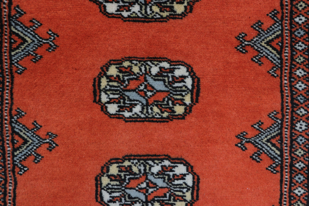 2x3 Orange Mori Bokhara Handmade Wool & Cotton Rug | Geometric Hand-Knotted Area Rug