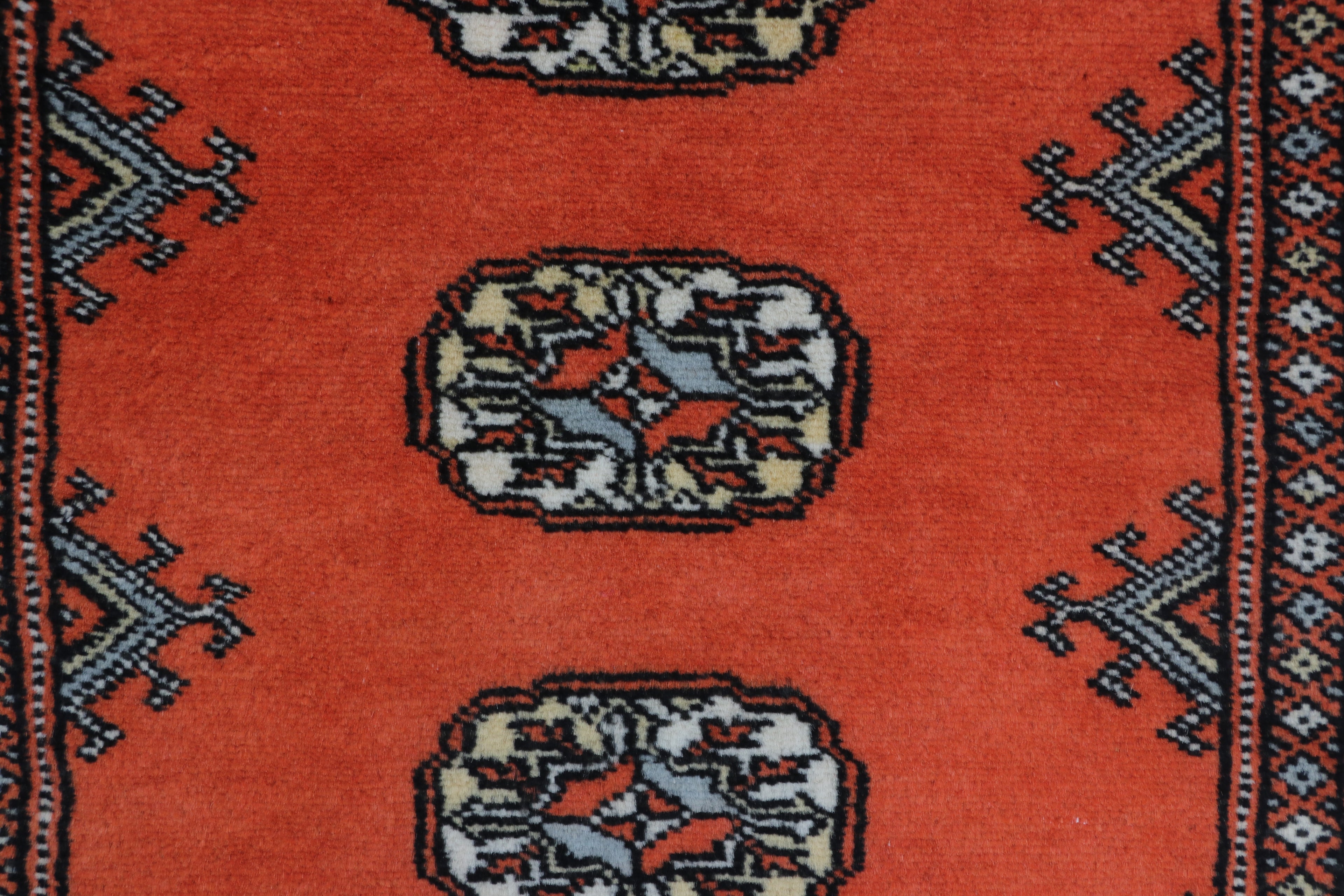 2x3 Orange Mori Bokhara Handmade Wool & Cotton Rug | Geometric Hand-Knotted Area Rug