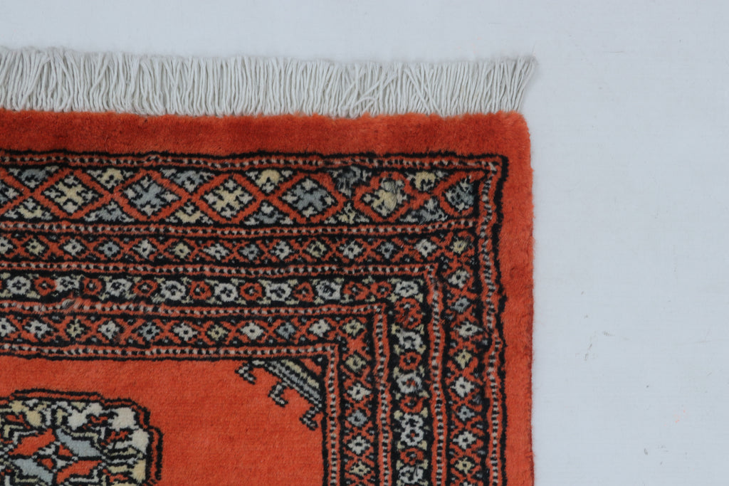 2x3 Orange Mori Bokhara Handmade Wool & Cotton Rug | Geometric Hand-Knotted Area Rug