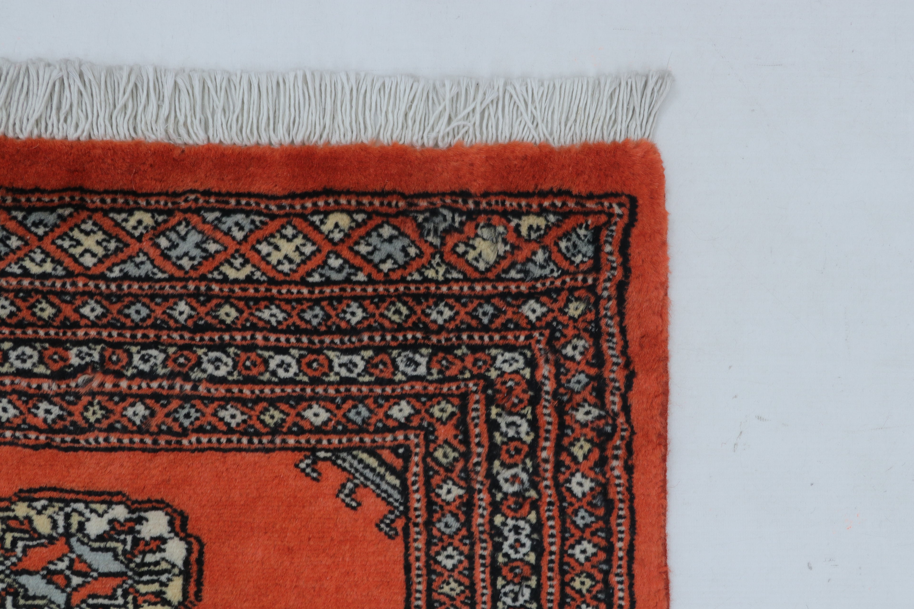2x3 Orange Mori Bokhara Handmade Wool & Cotton Rug | Geometric Hand-Knotted Area Rug