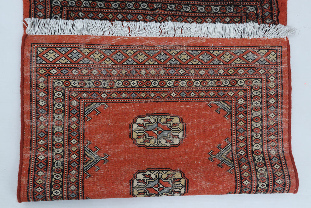 2x3 Orange Mori Bokhara Handmade Wool & Cotton Rug | Geometric Hand-Knotted Area Rug
